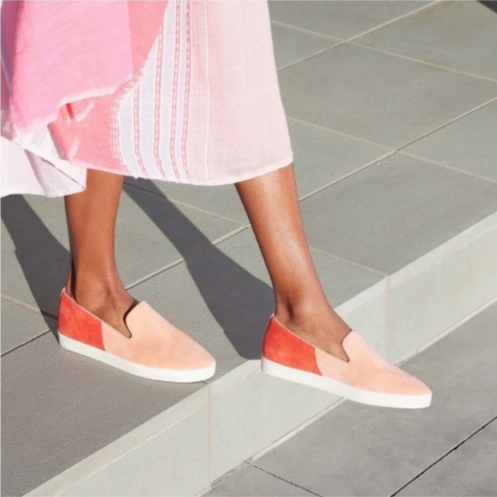 Birdies The Swift Suede Two Tone Colorblock Slip On Sneakers 7 Coral Peach Pink